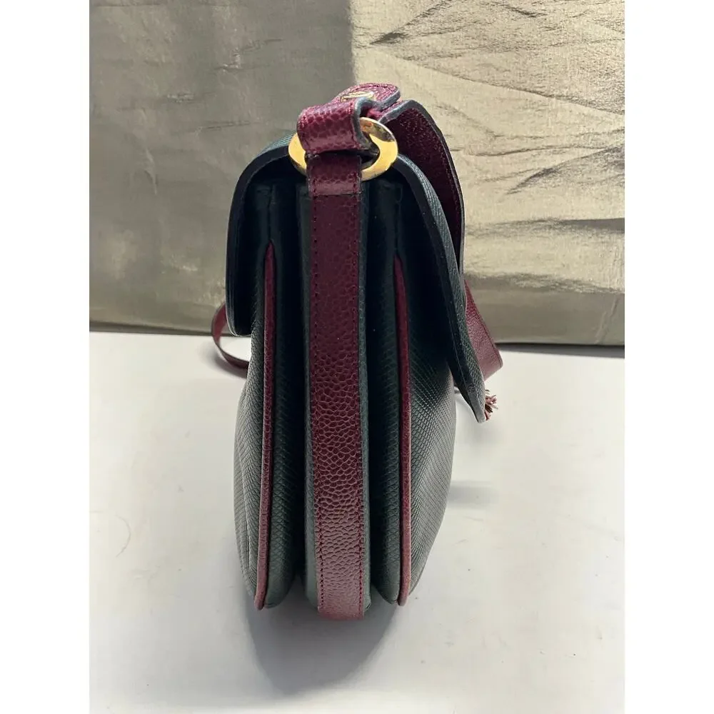Bottega Veneta Green VINTAGE Leather Shoulder Bag Burgundy Trim Tassel